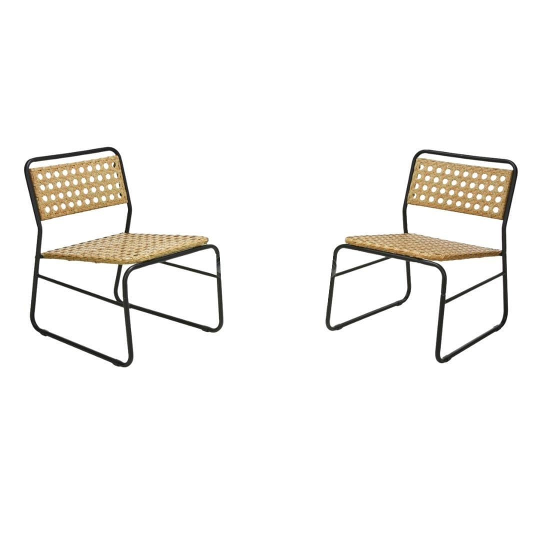 Set mobilier gradina 2 scaune si masa rotunda, structura metalica, impletitura ratan sintetic, culoare natur-negru — imaginea 6