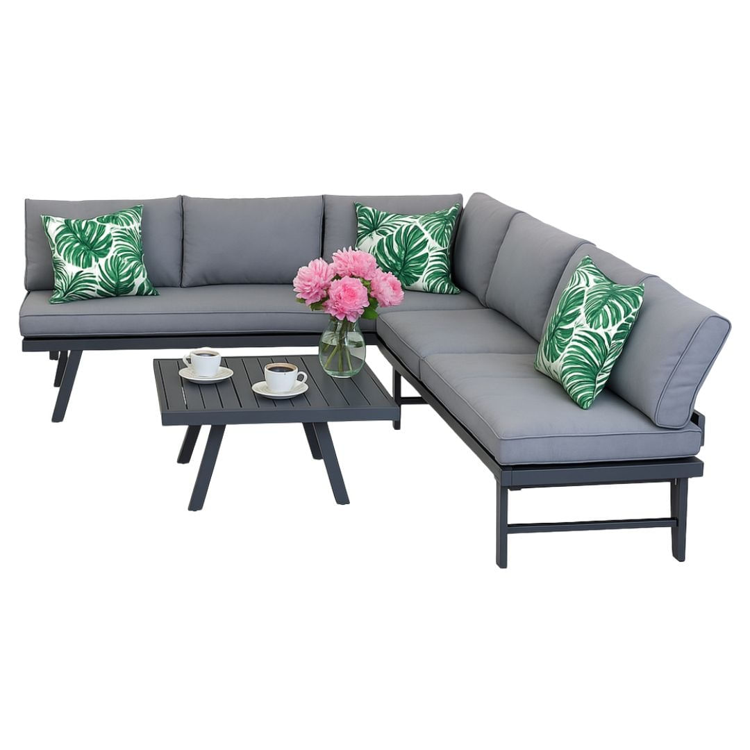Set mobilier de gradina gri, modular, Jumi, cu 2 canapele si masuta de cafea — imaginea 2