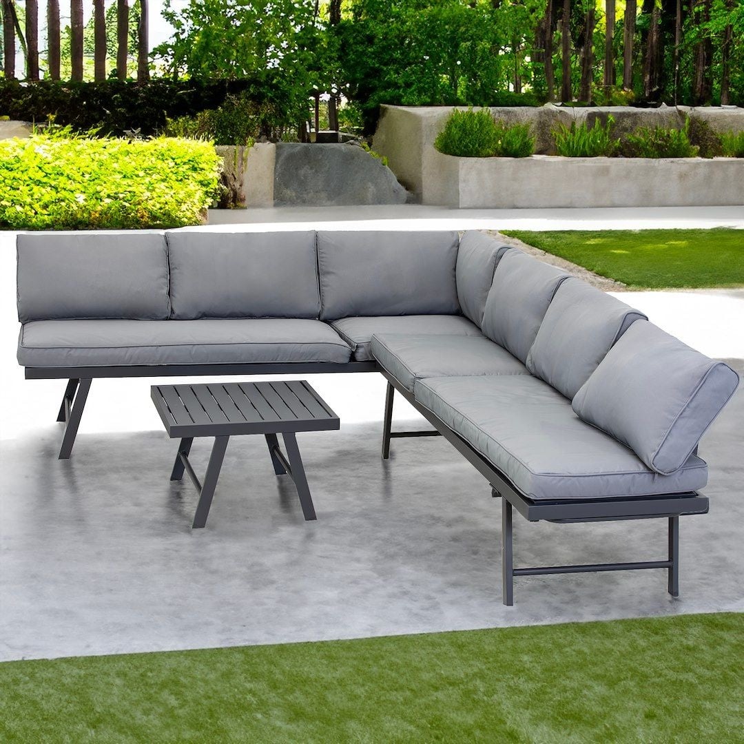 Set mobilier de gradina gri, modular, Jumi, cu 2 canapele si masuta de cafea — imaginea 6