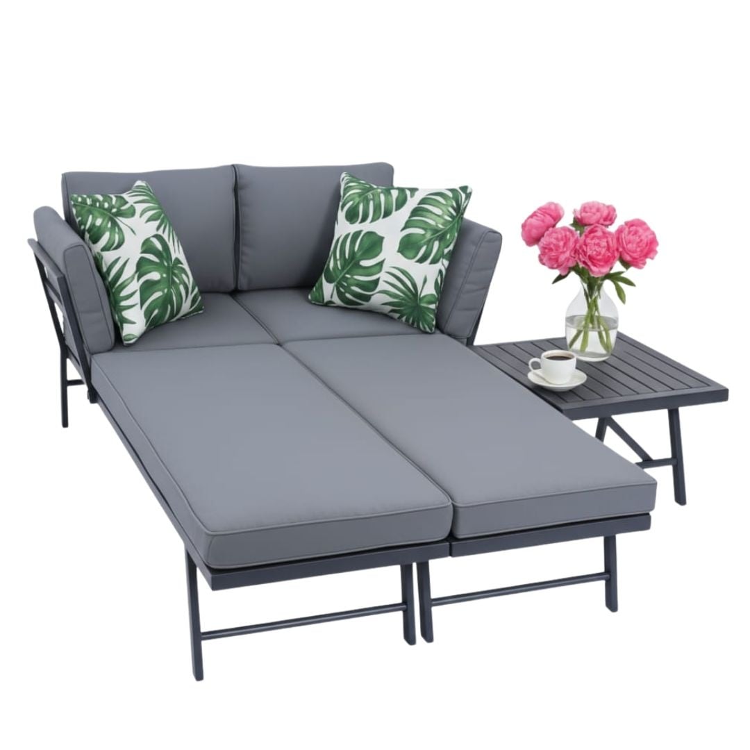 Set mobilier de gradina gri, modular, Jumi, cu 2 canapele si masuta de cafea — imaginea 8