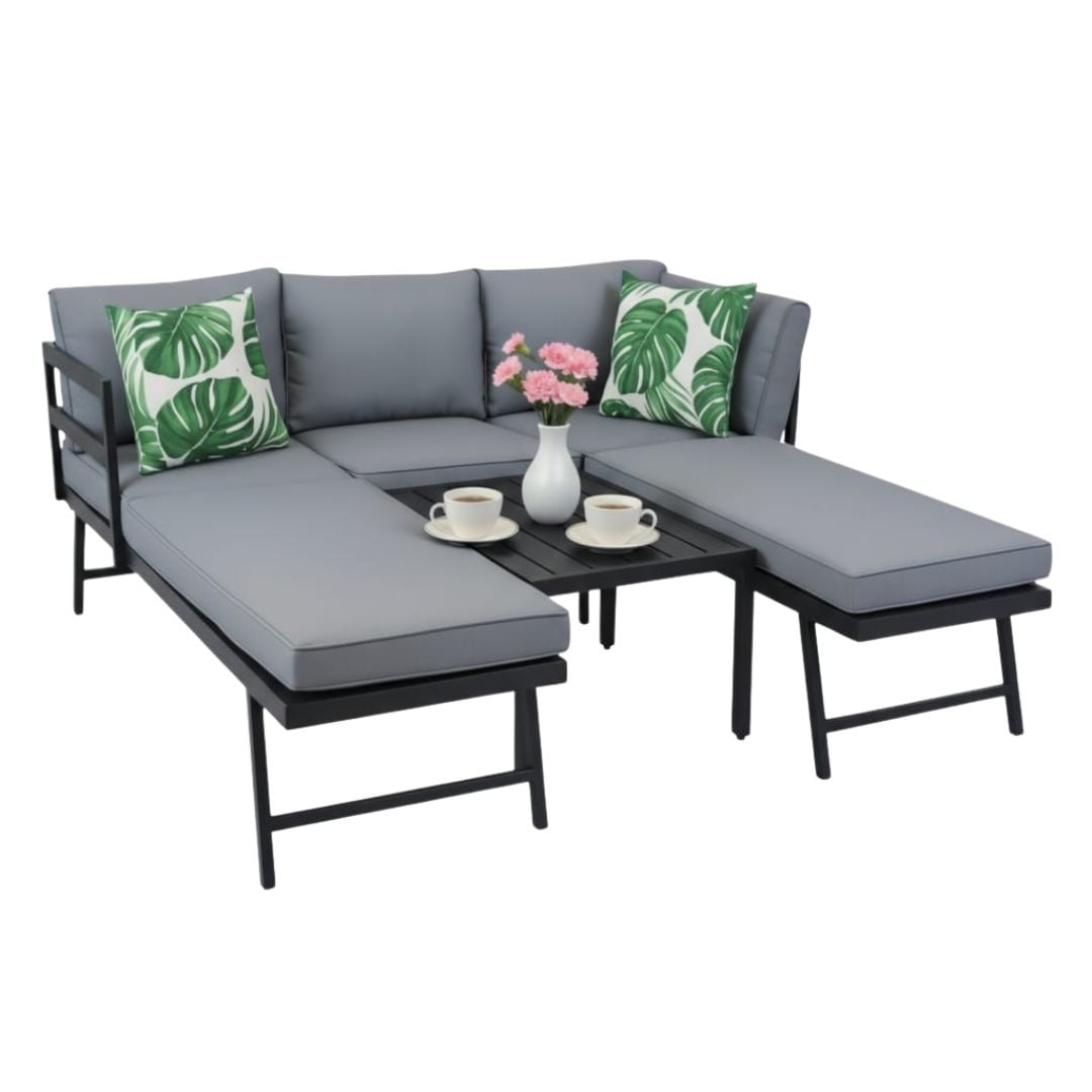 Set mobilier de gradina gri, modular, Jumi, cu 2 canapele si masuta de cafea — imaginea 9