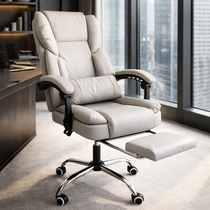 Scaun birou, reclinabil 90–155°, suport picioare extensibil, crem, suport lombar, baza metalica, 150 kg, KO51K — imaginea 2