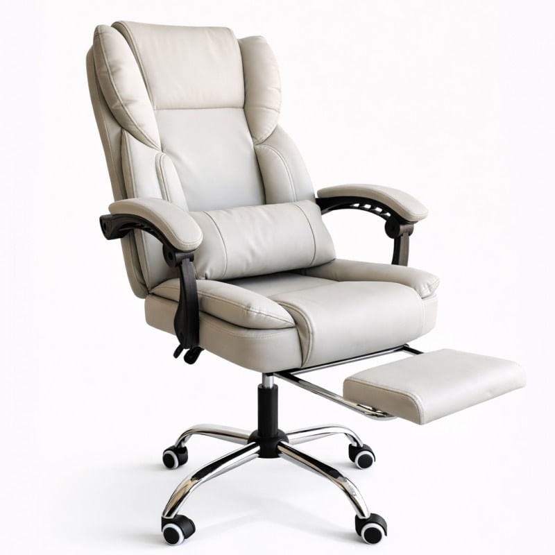 Scaun birou, reclinabil 90–155°, suport picioare extensibil, crem, suport lombar, baza metalica, 150 kg, KO51K — imaginea 7