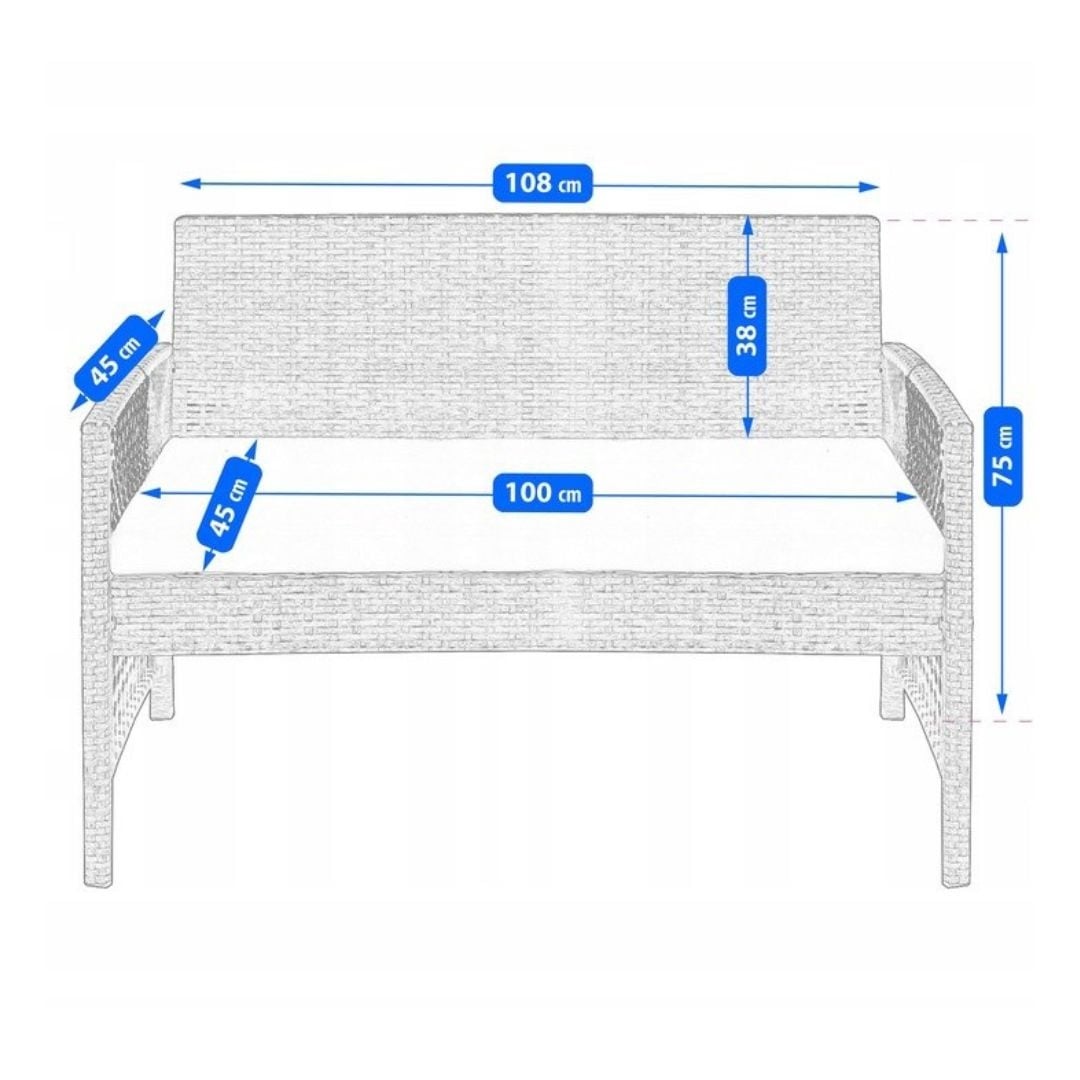 Set mobilier de gradina gri, Jumi, cu 2 fotolii, canapea si masuta de cafea — imaginea 4