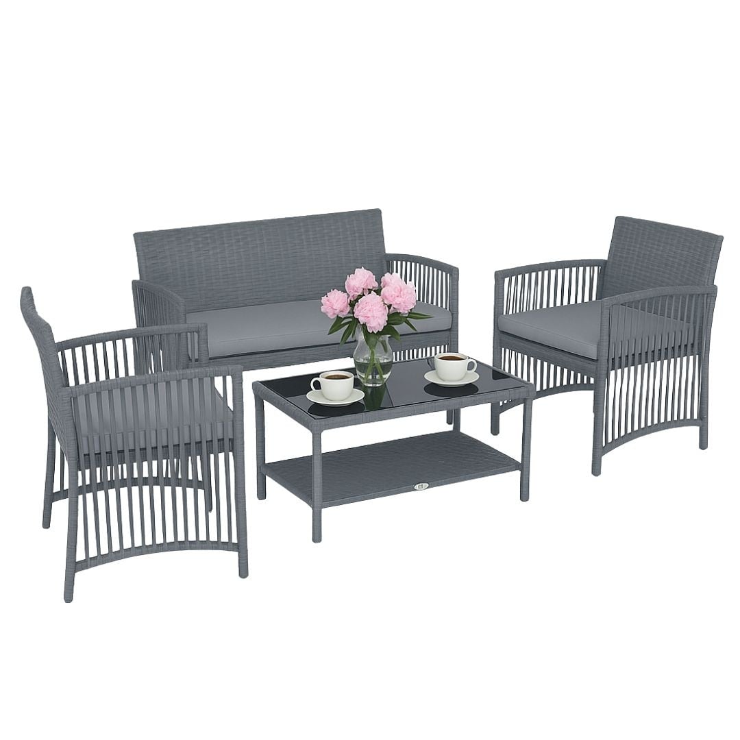 Set mobilier de gradina gri, Jumi, cu 2 fotolii, canapea si masuta de cafea — imaginea 8
