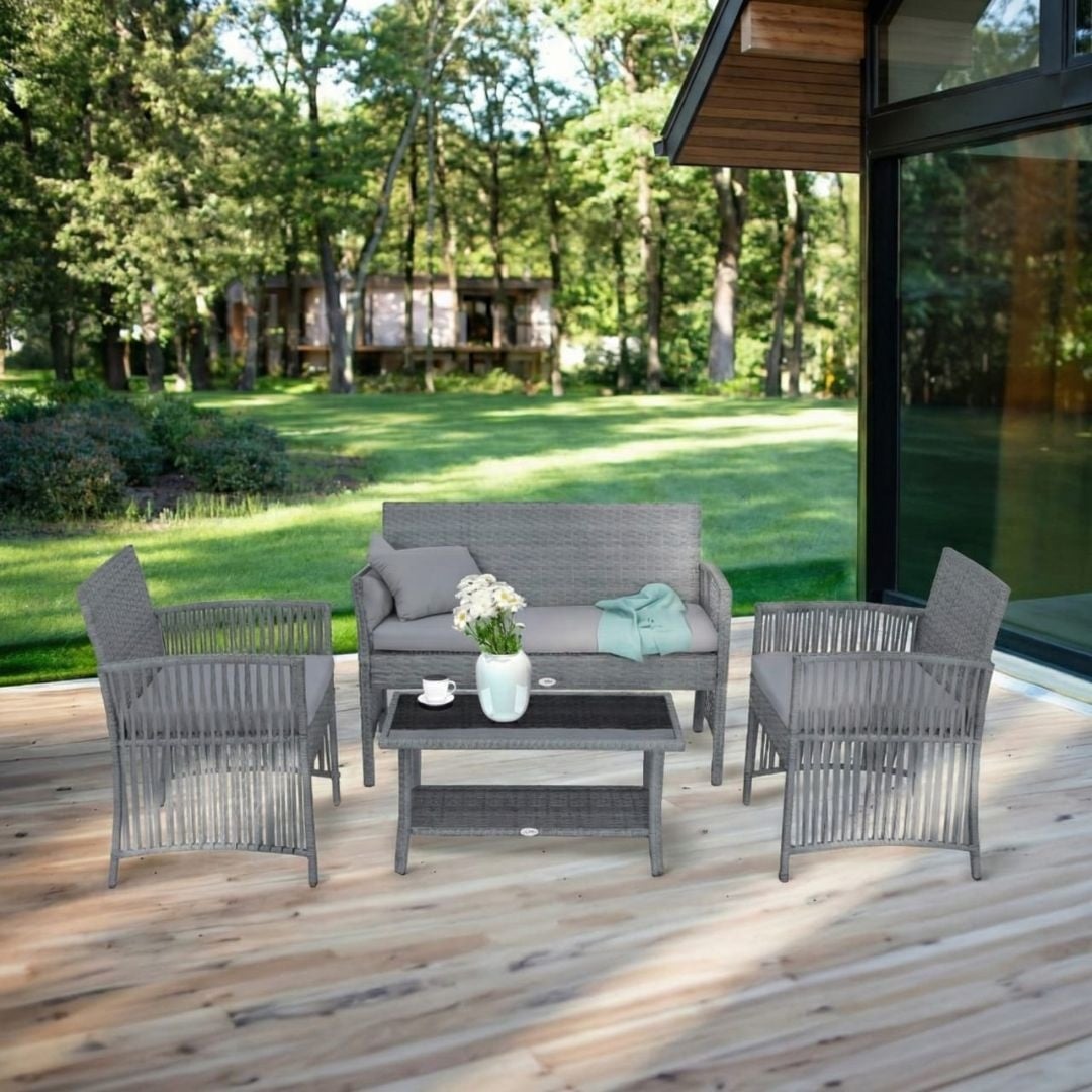 Set mobilier de gradina gri, Jumi, cu 2 fotolii, canapea si masuta de cafea — imaginea 11