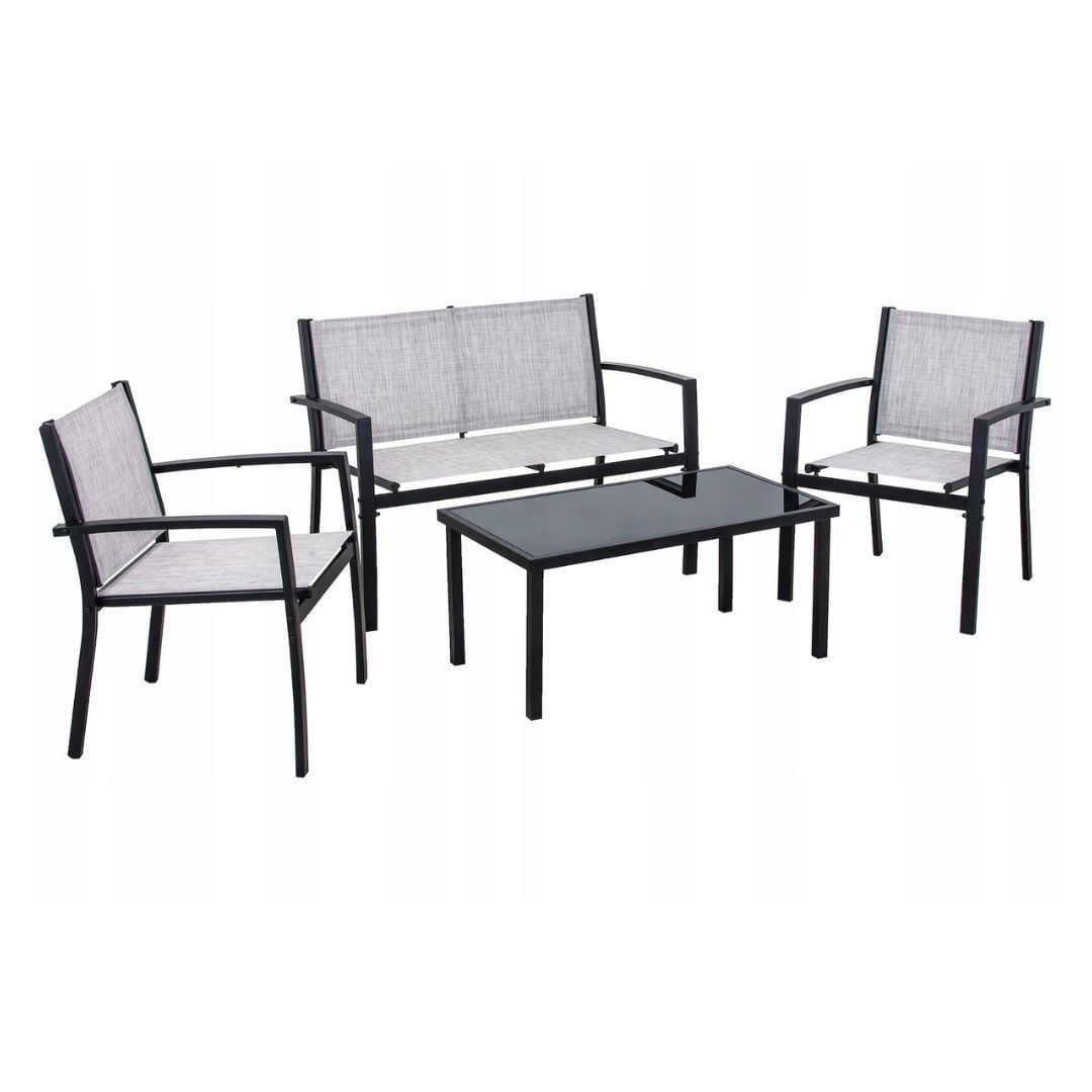 Set mobilier de gradina Jumi, canapea, 2 fotolii si masuta de cafea, otel si textilena, gri — imaginea 2