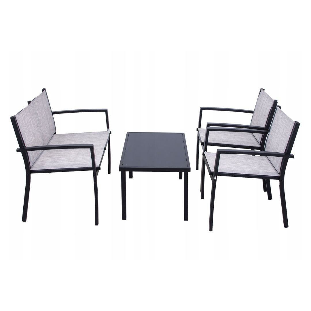 Set mobilier de gradina Jumi, canapea, 2 fotolii si masuta de cafea, otel si textilena, gri — imaginea 3