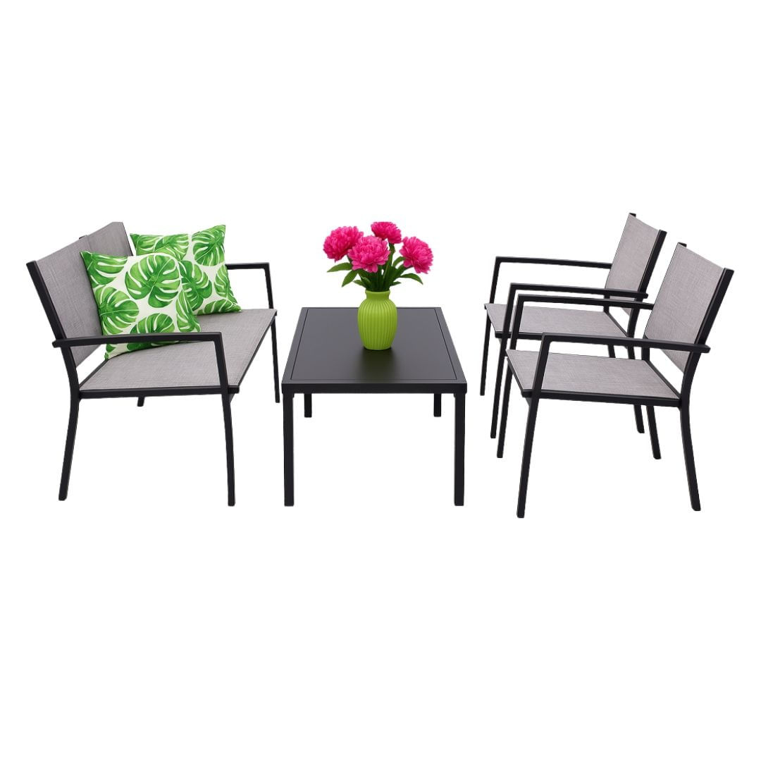 Set mobilier de gradina Jumi, canapea, 2 fotolii si masuta de cafea, otel si textilena, gri — imaginea 4