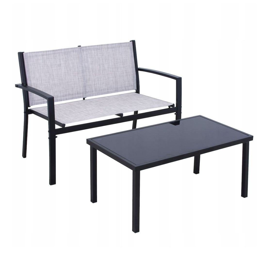 Set mobilier de gradina Jumi, canapea, 2 fotolii si masuta de cafea, otel si textilena, gri — imaginea 6
