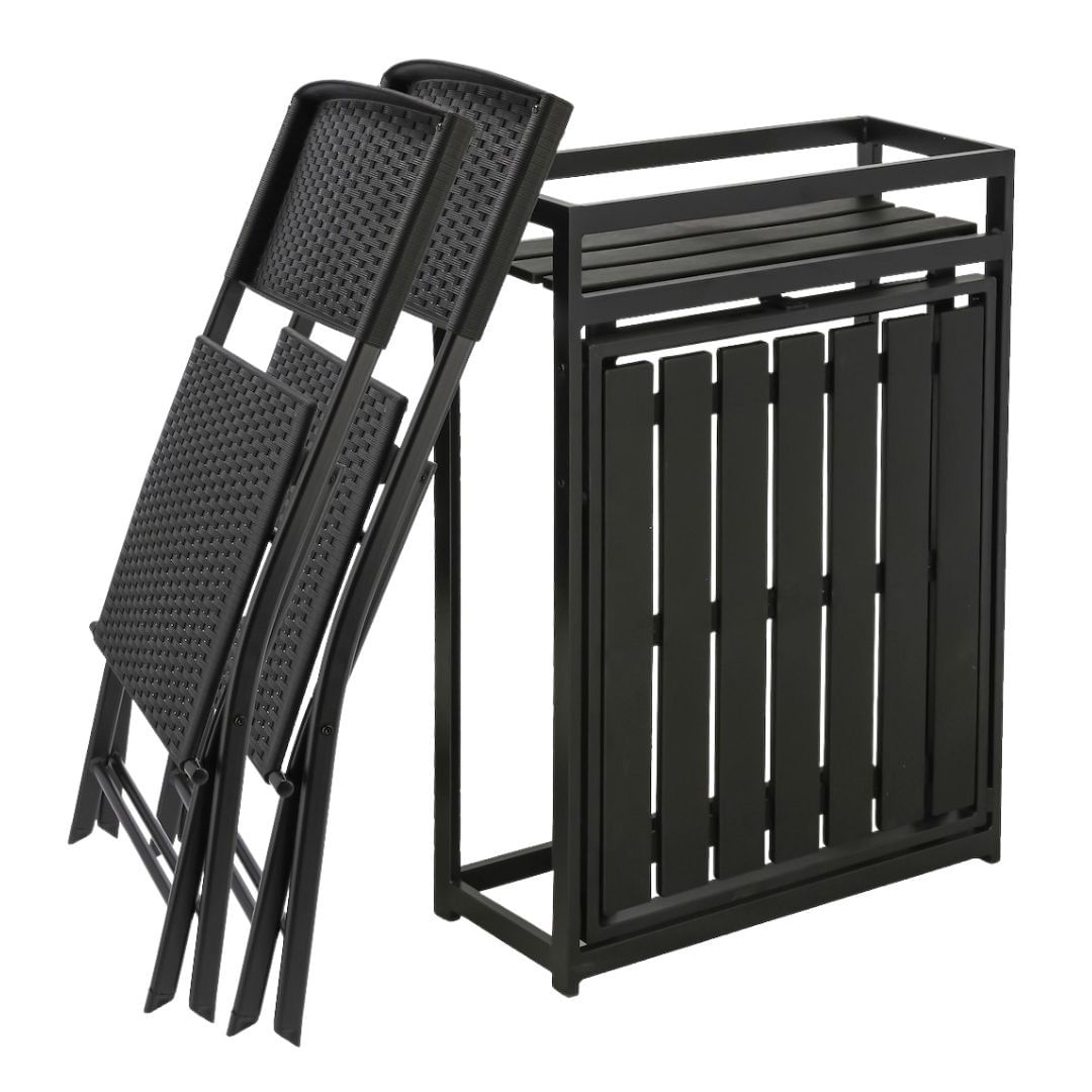 Set mobilier de terasa pliabil, Jumi, negru, 2 scaune si masa cu suport pentru flori — imaginea 4