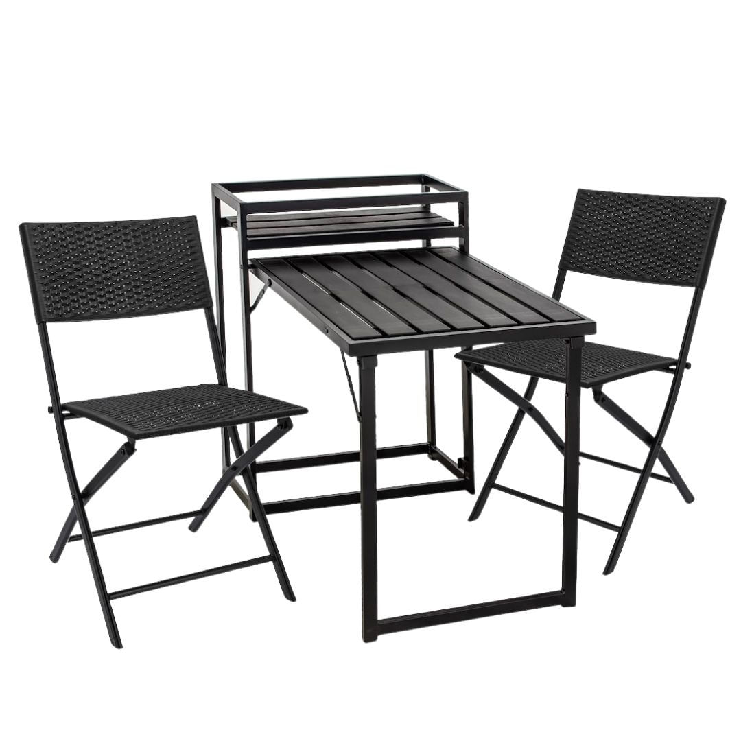 Set mobilier de terasa pliabil, Jumi, negru, 2 scaune si masa cu suport pentru flori — imaginea 5
