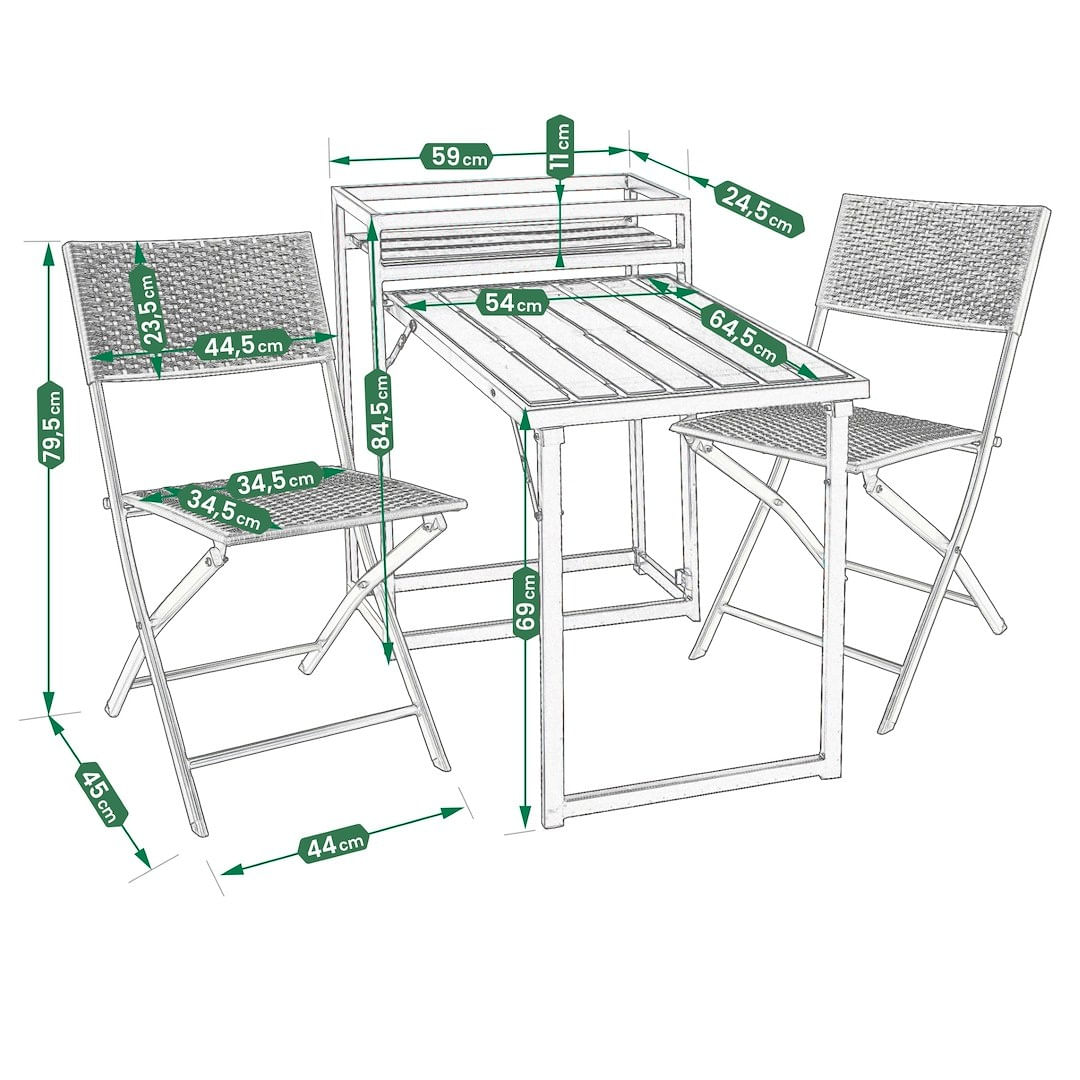 Set mobilier de terasa pliabil, Jumi, negru, 2 scaune si masa cu suport pentru flori — imaginea 6