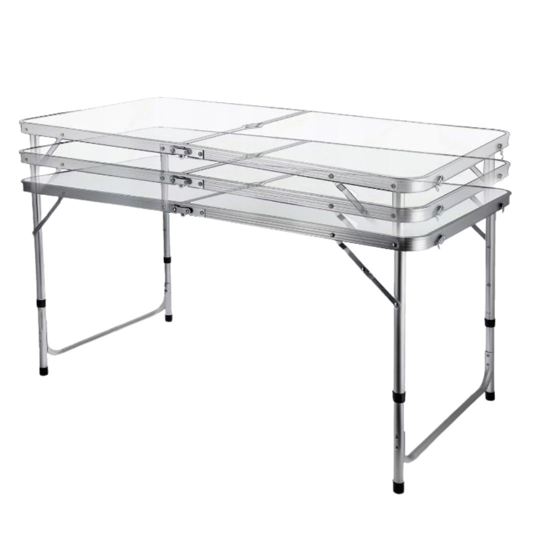 Set mobilier de camping pliabil, Jumi, alb, masa cu picioare reglabile si 4 tabureti — imaginea 2