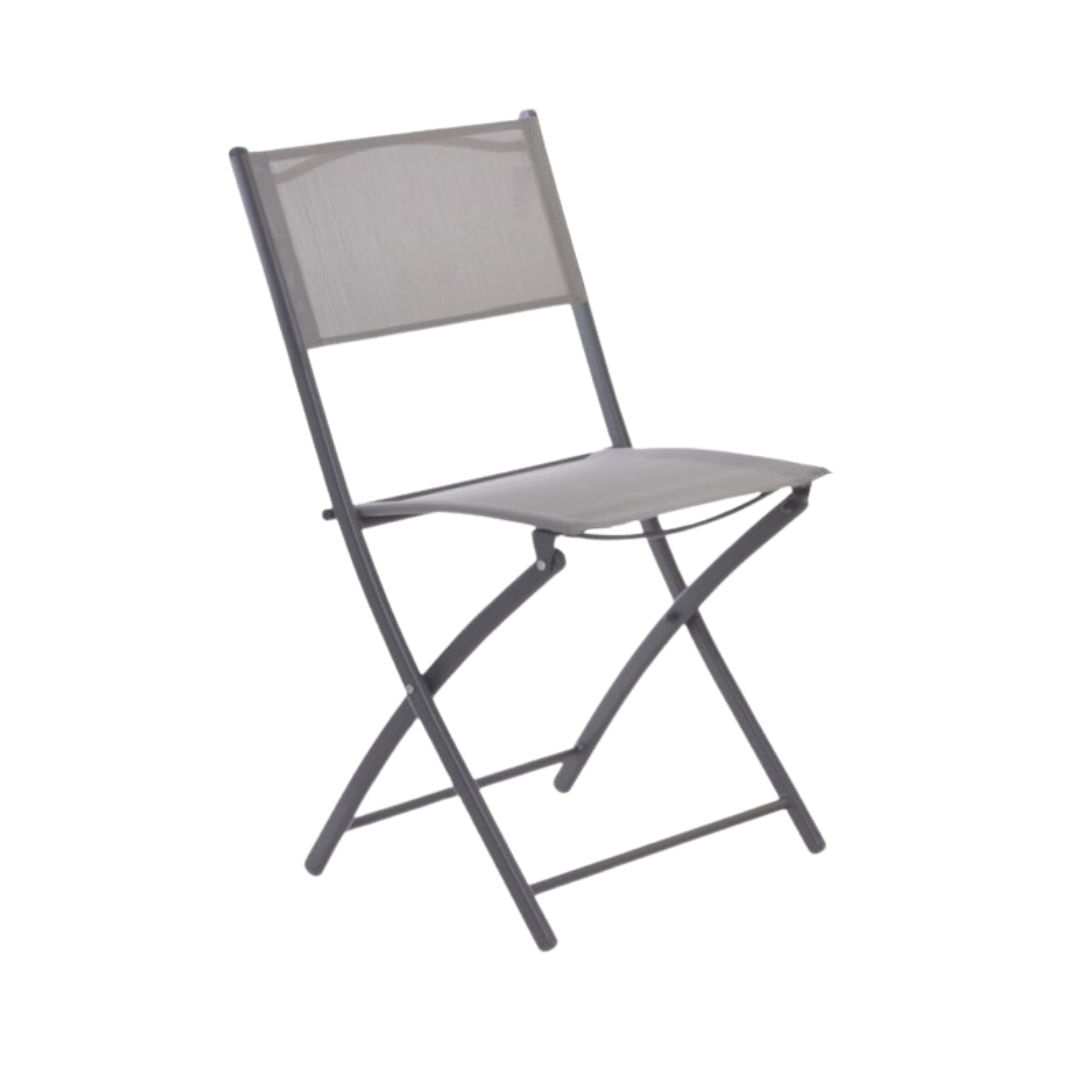 Set mobilier bistro pliabil cu masa rotunda si 2 scaune – cadru metalic si blat din sticla securizata, gri — imaginea 4