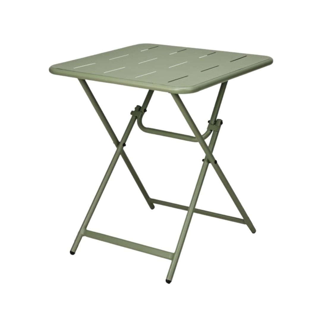 Set mobilier pliabil pentru balcon, masa patrata 60×60 cm si 2 scaune metalice verzi, design modern, compact — imaginea 2