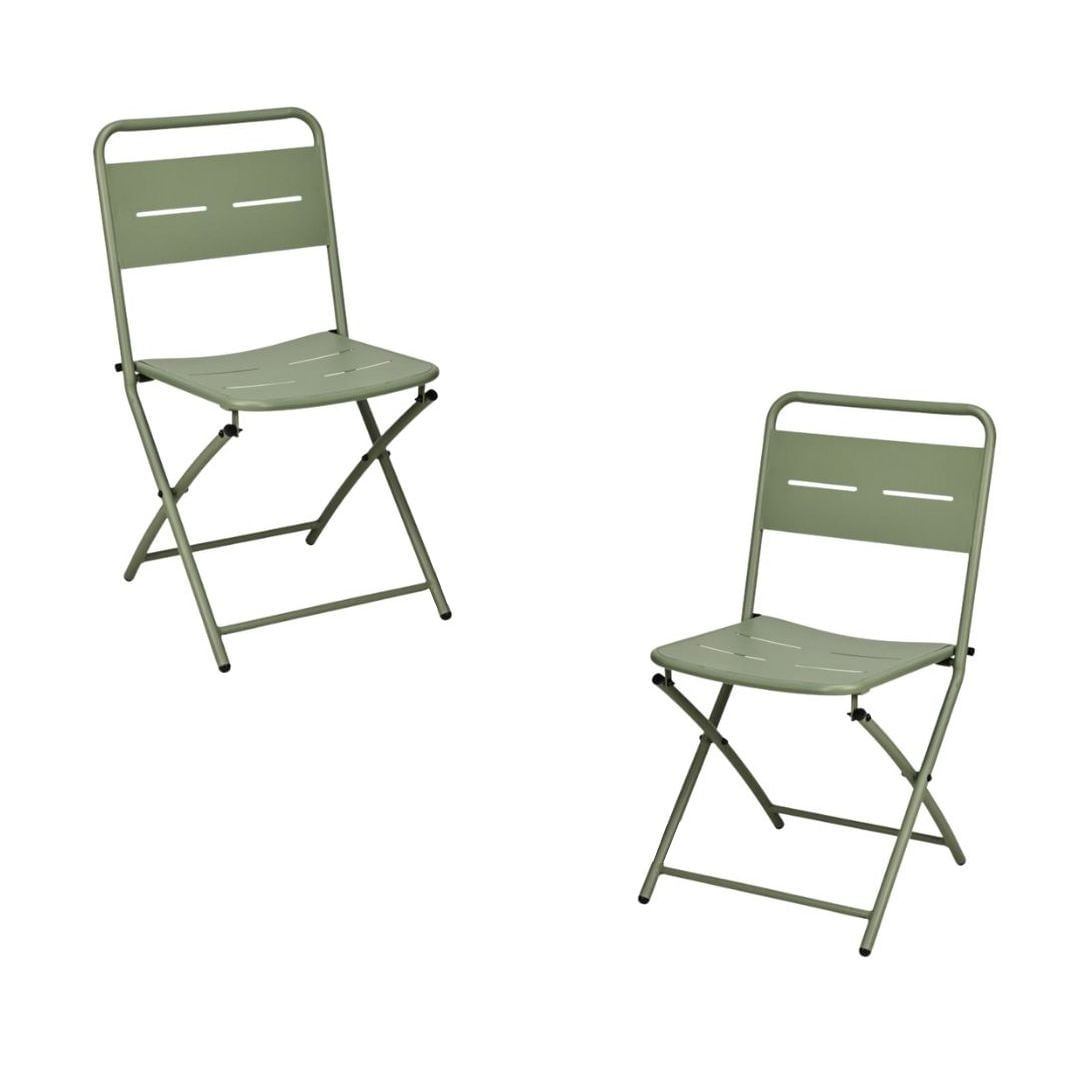 Set mobilier pliabil pentru balcon, masa patrata 60×60 cm si 2 scaune metalice verzi, design modern, compact — imaginea 5