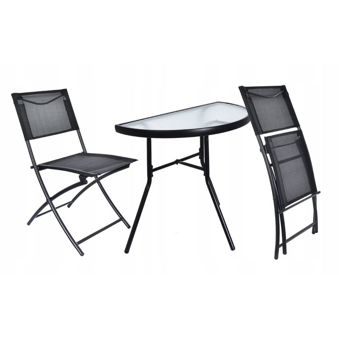 Set mobilier de gradina 3 piese Jumi – masa semicirculara cu blat din sticla si 2 scaune pliabile — imaginea 2