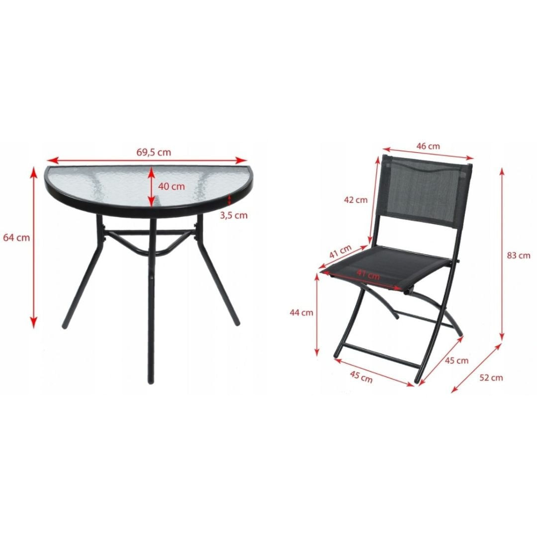 Set mobilier de gradina 3 piese Jumi – masa semicirculara cu blat din sticla si 2 scaune pliabile — imaginea 3