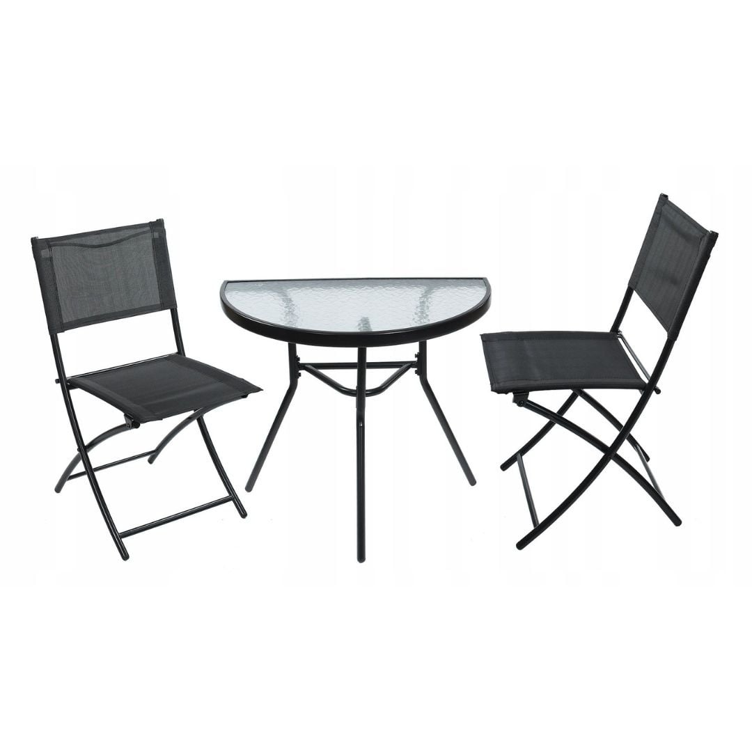Set mobilier de gradina 3 piese Jumi – masa semicirculara cu blat din sticla si 2 scaune pliabile — imaginea 4