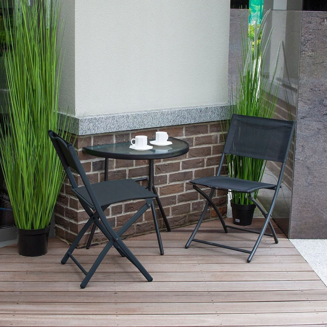 Set mobilier de gradina 3 piese Jumi – masa semicirculara cu blat din sticla si 2 scaune pliabile — imaginea 5