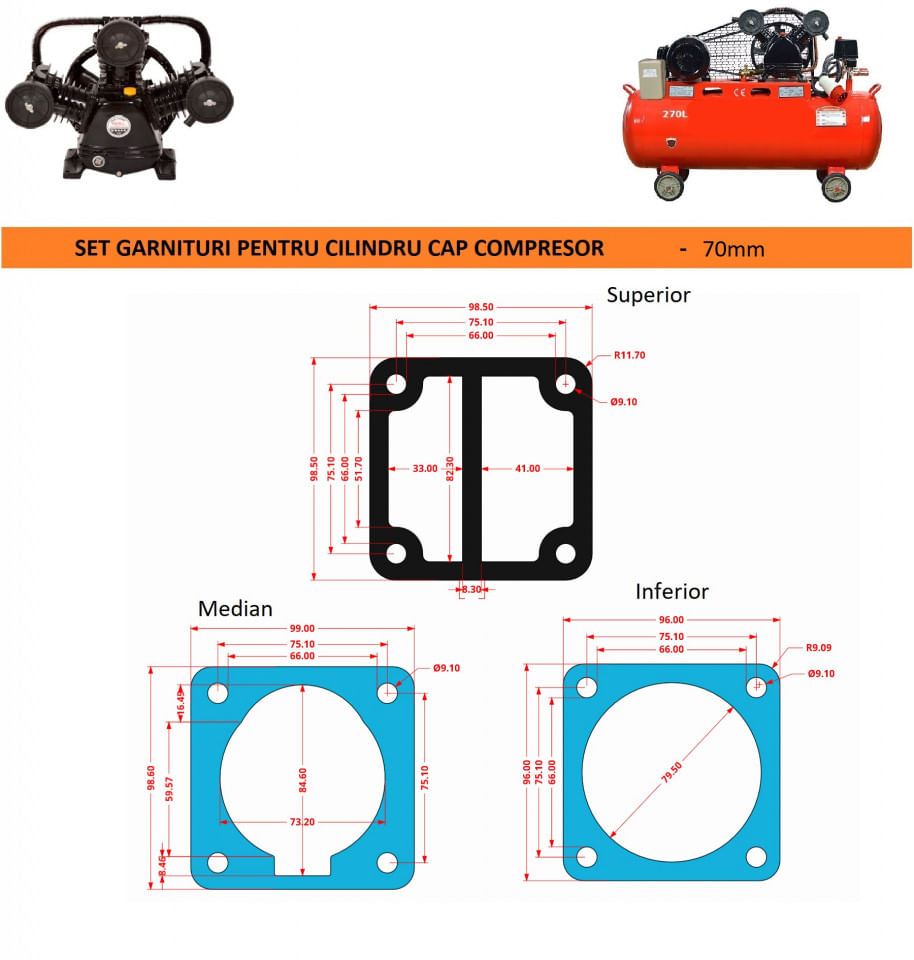 Garnituri set pentru cap compresor de aer V 70mm CH081 Mod.4(K) — imaginea 2
