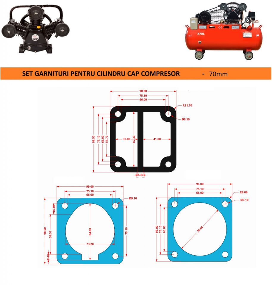 Garnituri set pentru cap compresor de aer V 70mm CH081 Mod.4(K) — imaginea 6