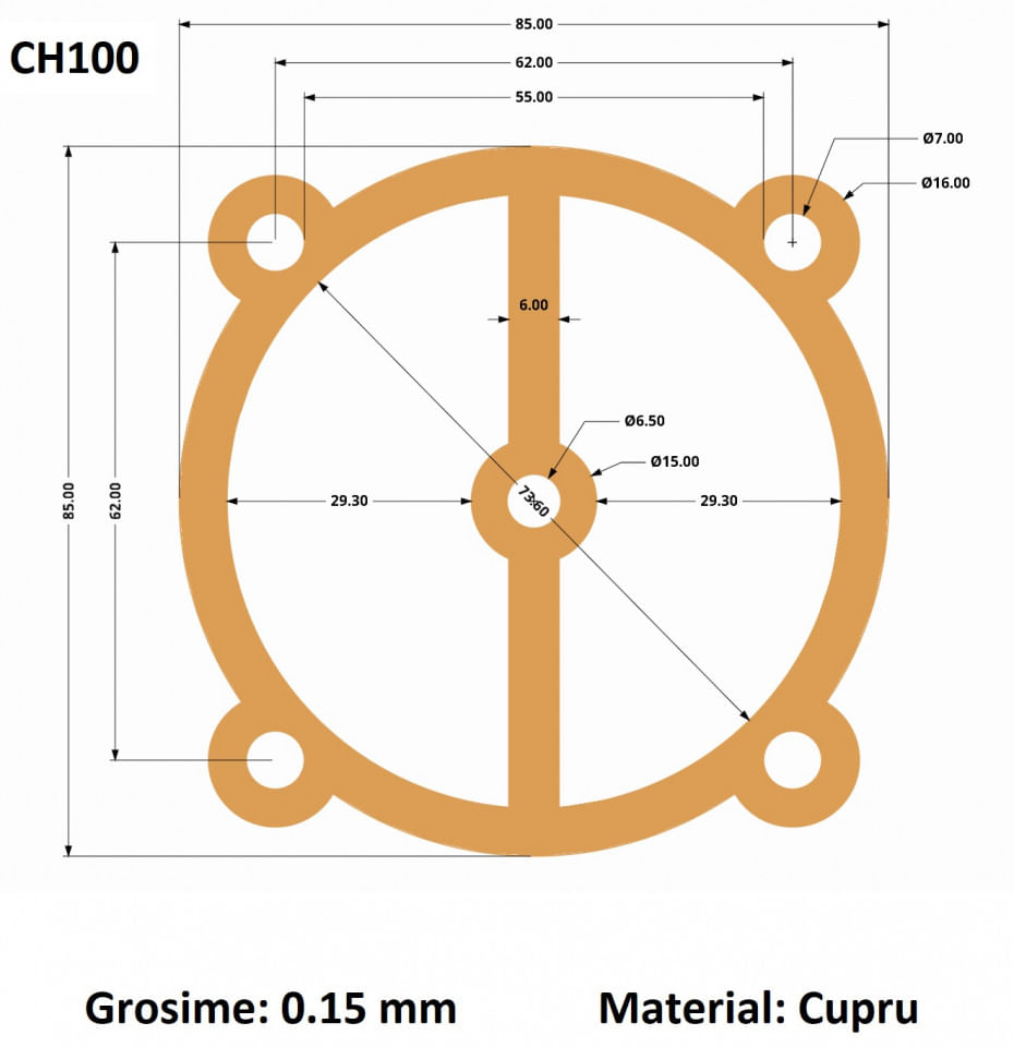 Garnitura din cupru pentru cilindru cap compresor 51-70mm 62x62mm CH100 Mod.23 62mm(D) — imaginea 3