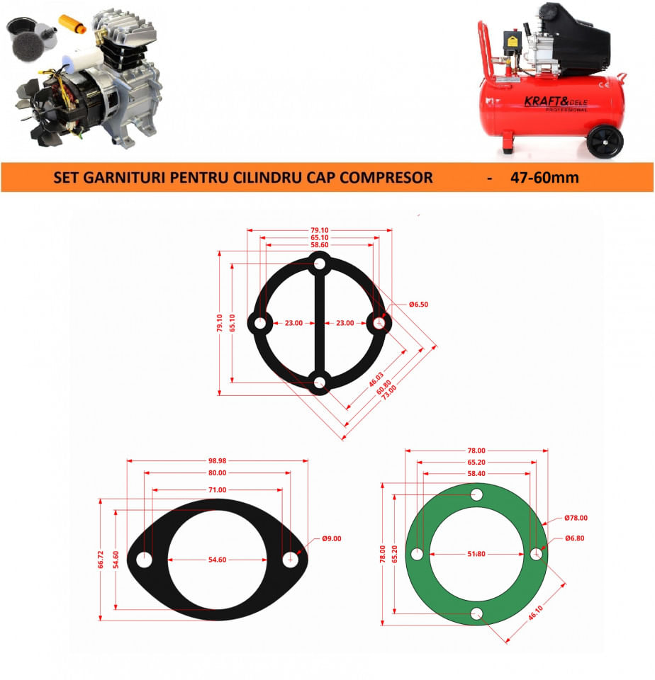 Garnituri set pentru cap compresor de aer 47-55mm CH092 Mod.15(F) — imaginea 2
