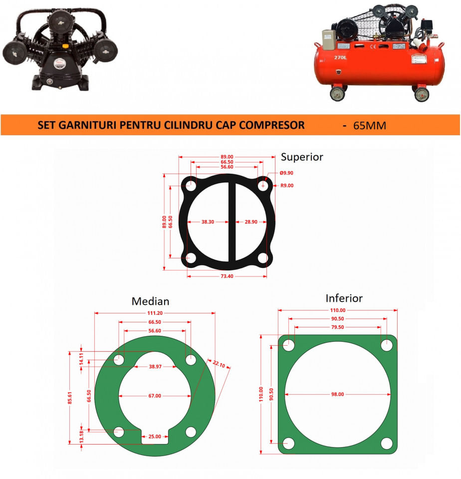 Garnituri set pentru cap compresor de aer V 65mm CH083 Mod.6(J) — imaginea 2