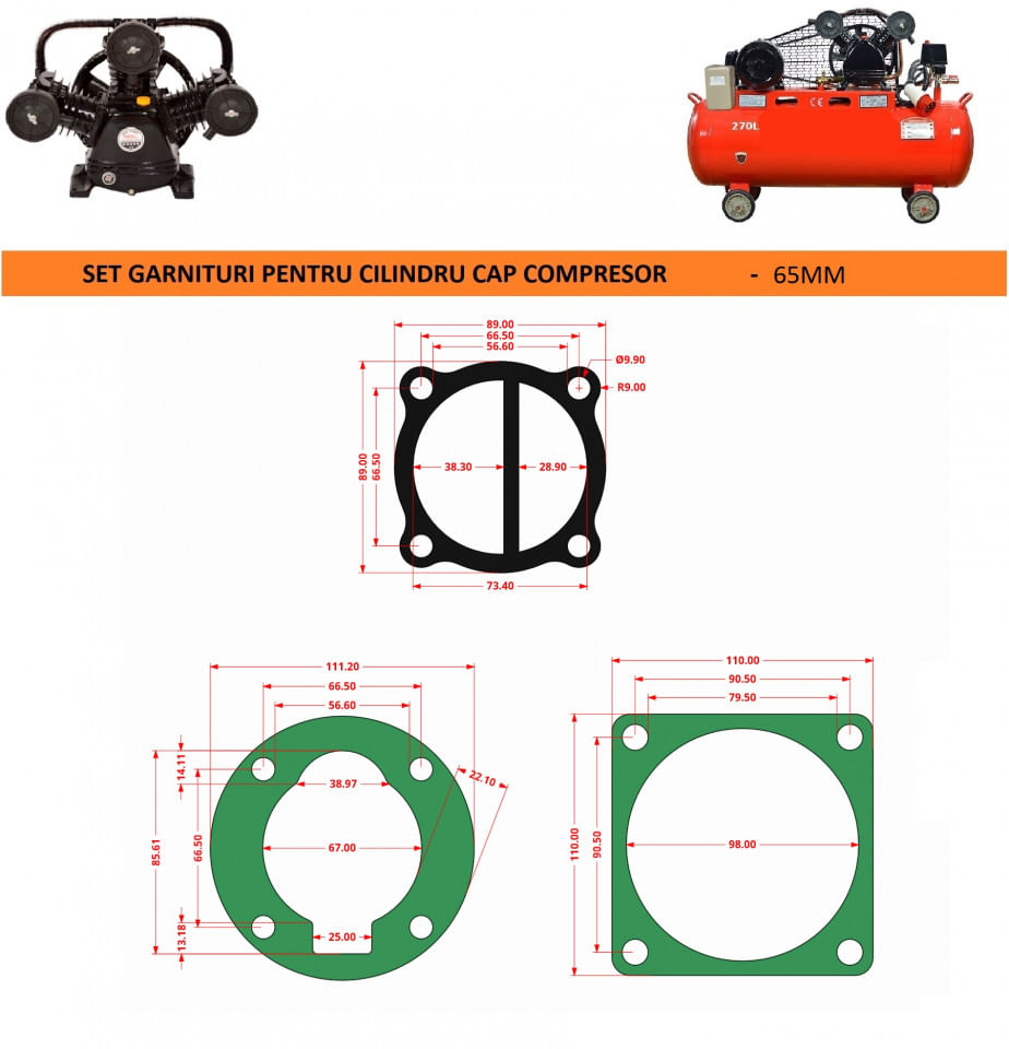 Garnituri set pentru cap compresor de aer V 65mm CH083 Mod.6(J) — imaginea 7