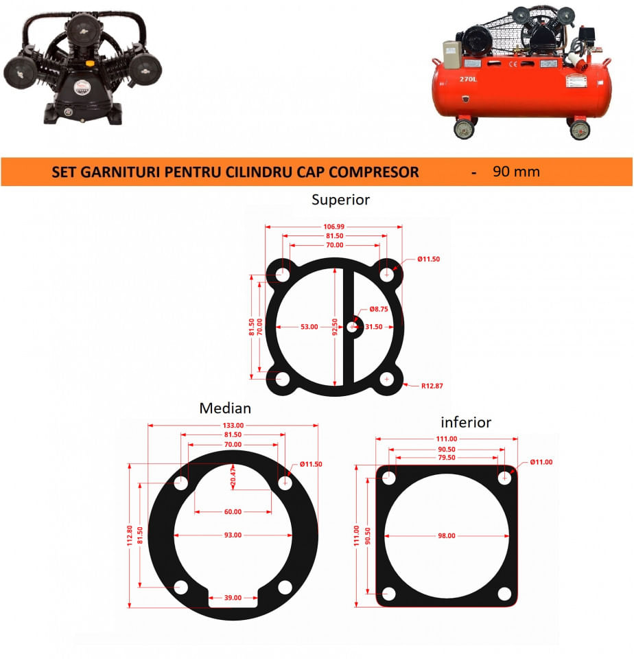 Garnituri set pentru cap compresor de aer V 90mm 5 gauri CH084 Mod.7(N) — imaginea 2