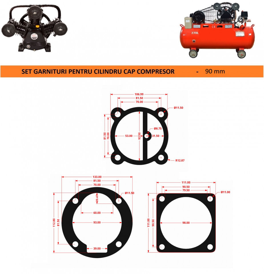 Garnituri set pentru cap compresor de aer V 90mm 5 gauri CH084 Mod.7(N) — imaginea 3