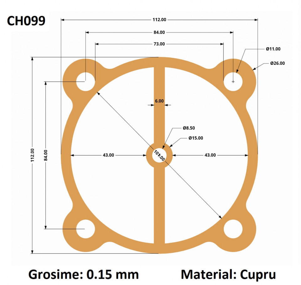 Garnitura din cupru pentru cilindru cap compresor 90-100mm 84x84mm CH099 Mod.22 84mm — imaginea 2