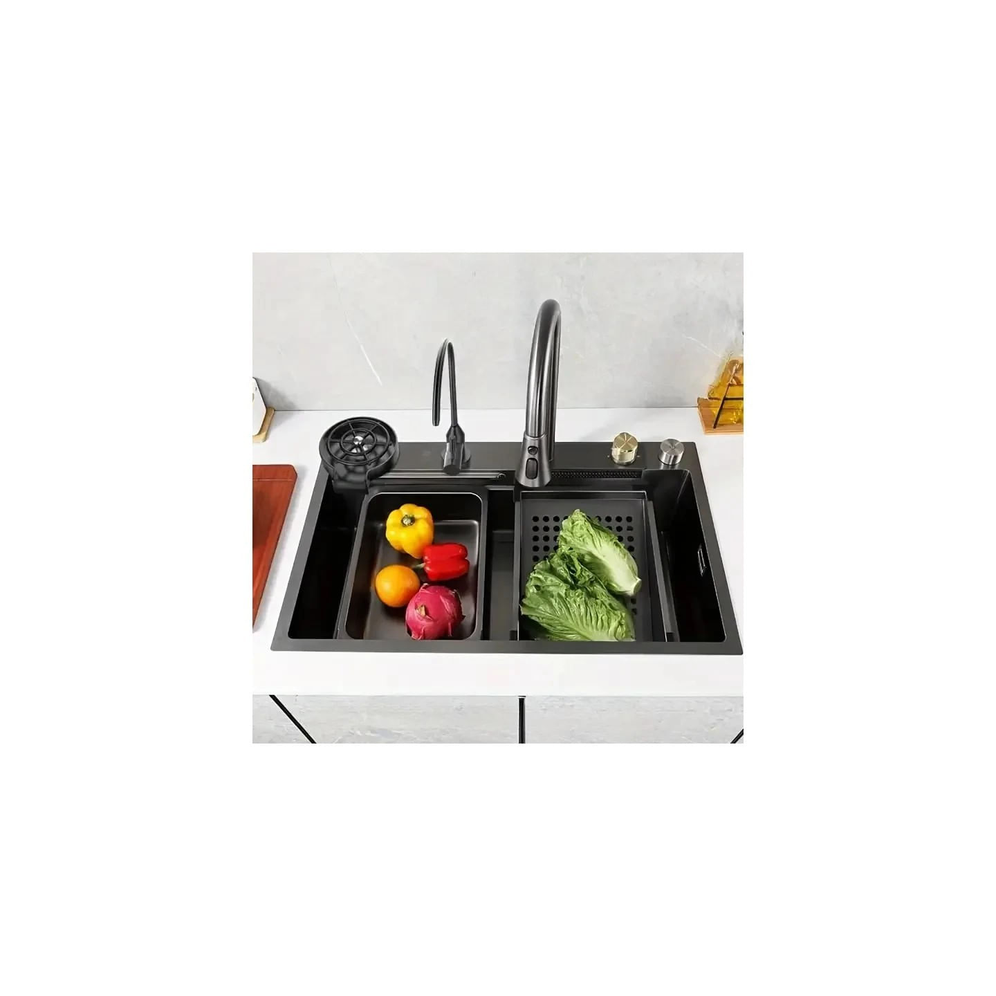 Set Chiuveta Bucatarie cu Baterie cu Dus Extractibil si Accesorii, Multifunctionala din Inox, 750 x 460 mm