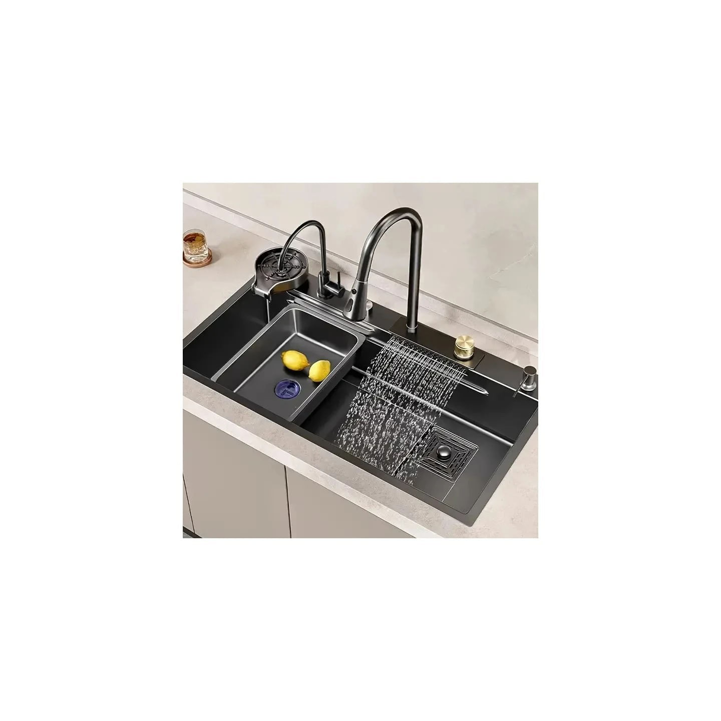 Set Chiuveta Bucatarie cu Baterie cu Dus Extractibil si Accesorii, Multifunctionala din Inox, 750 x 460 mm — imaginea 3