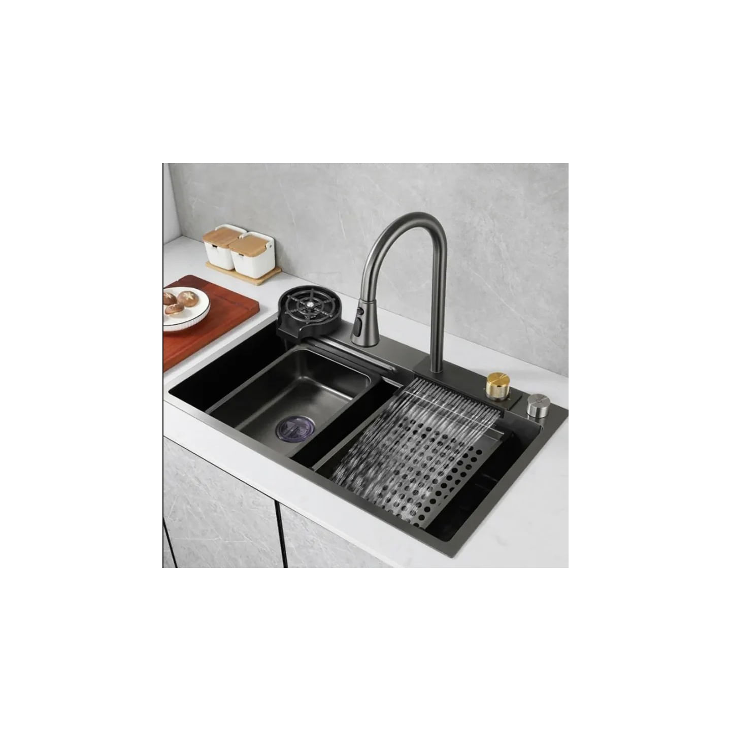 Set Chiuveta Bucatarie cu Baterie cu Dus Extractibil si Accesorii, Multifunctionala din Inox, 750 x 460 mm — imaginea 6