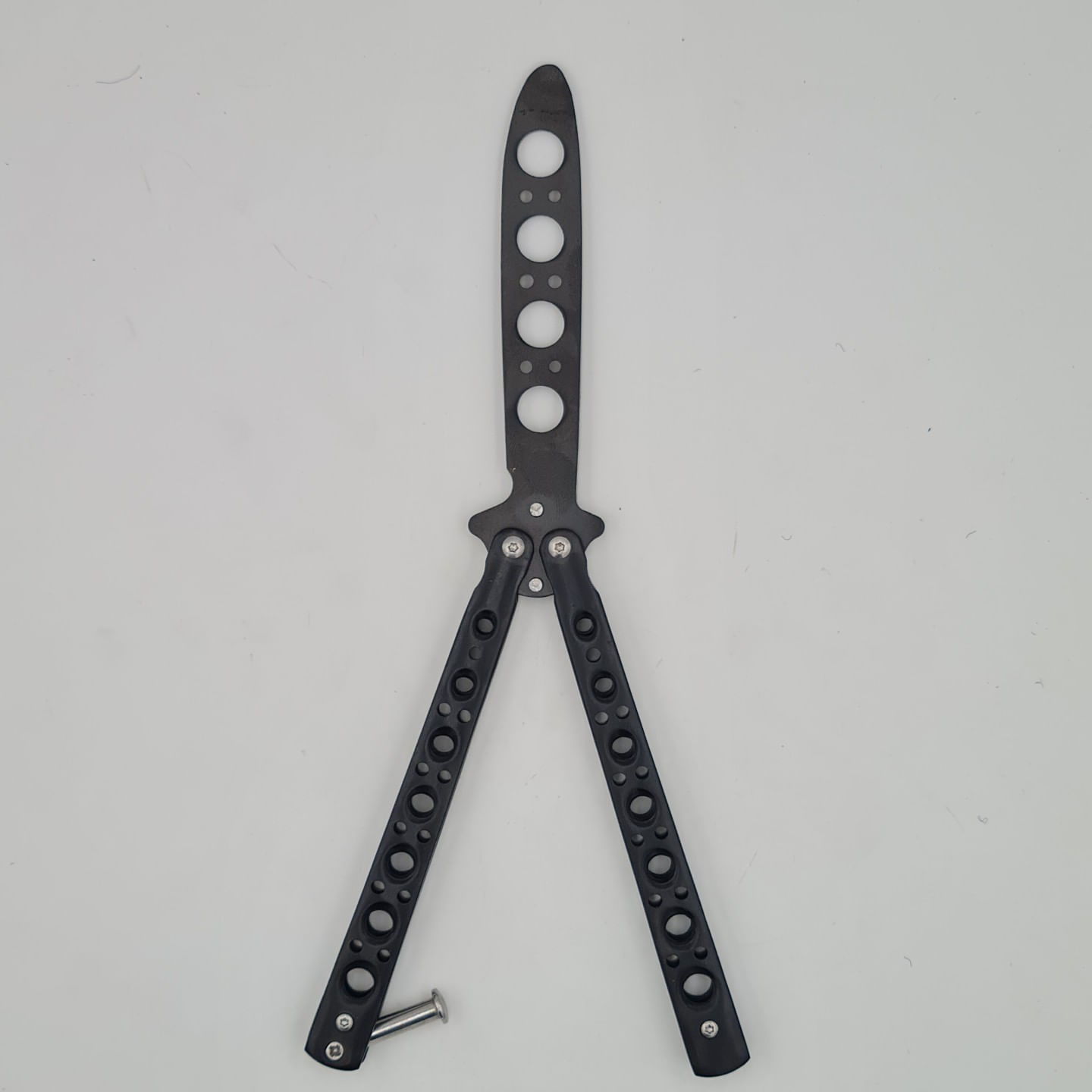 Cutit fluture Butterfly, Balisong 22.50 cm, negru, fara tais, de antrenament, model simplu - imagine 2