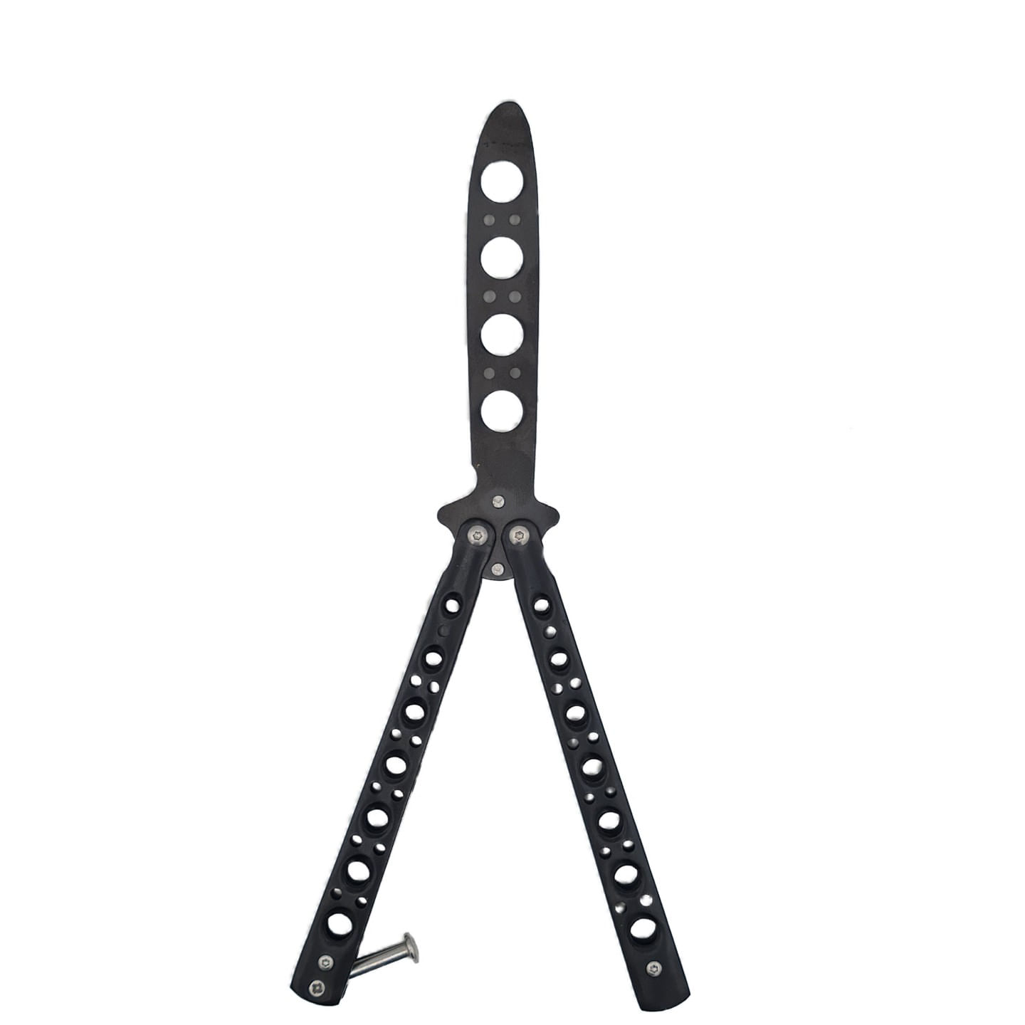 Cutit fluture Butterfly, Balisong 22.50 cm, negru, fara tais, de antrenament, model simplu - imagine 3