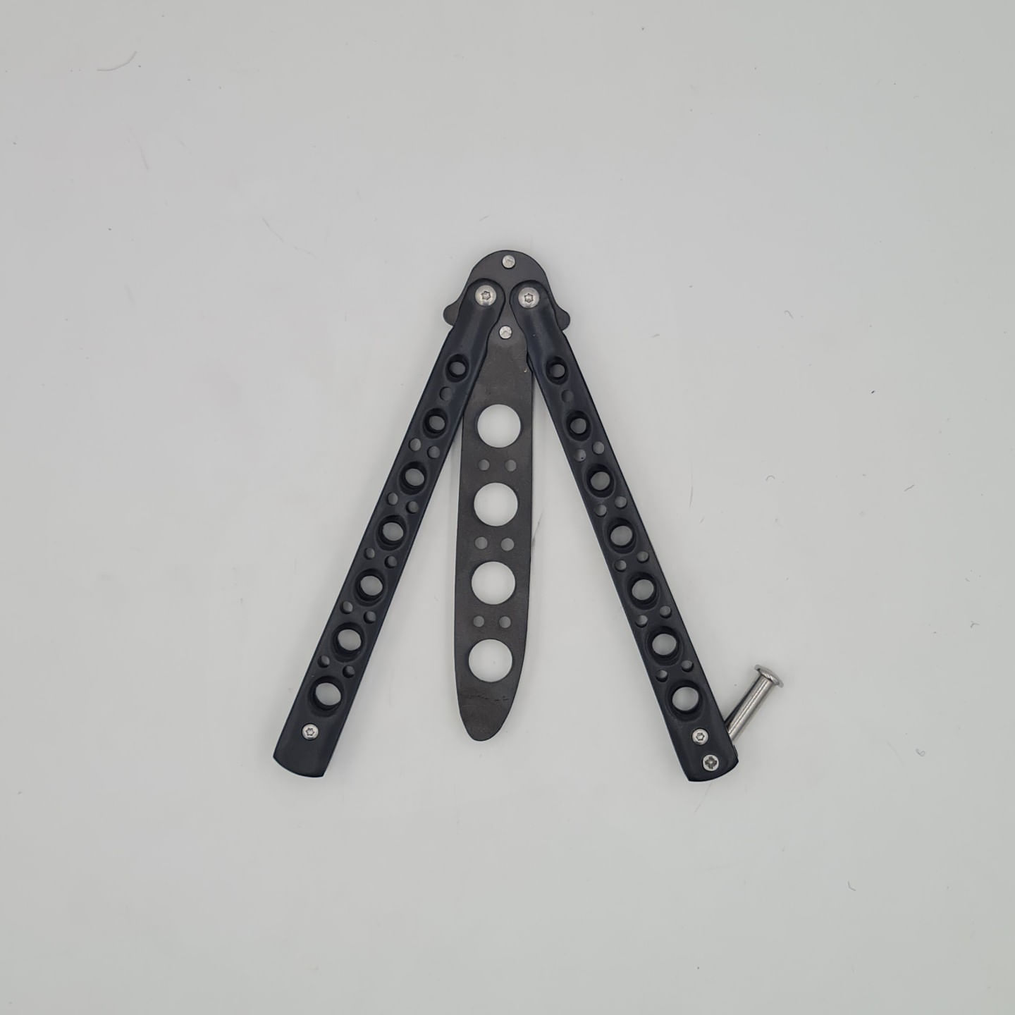 Cutit fluture Butterfly, Balisong 22.50 cm, negru, fara tais, de antrenament, model simplu - imagine 4