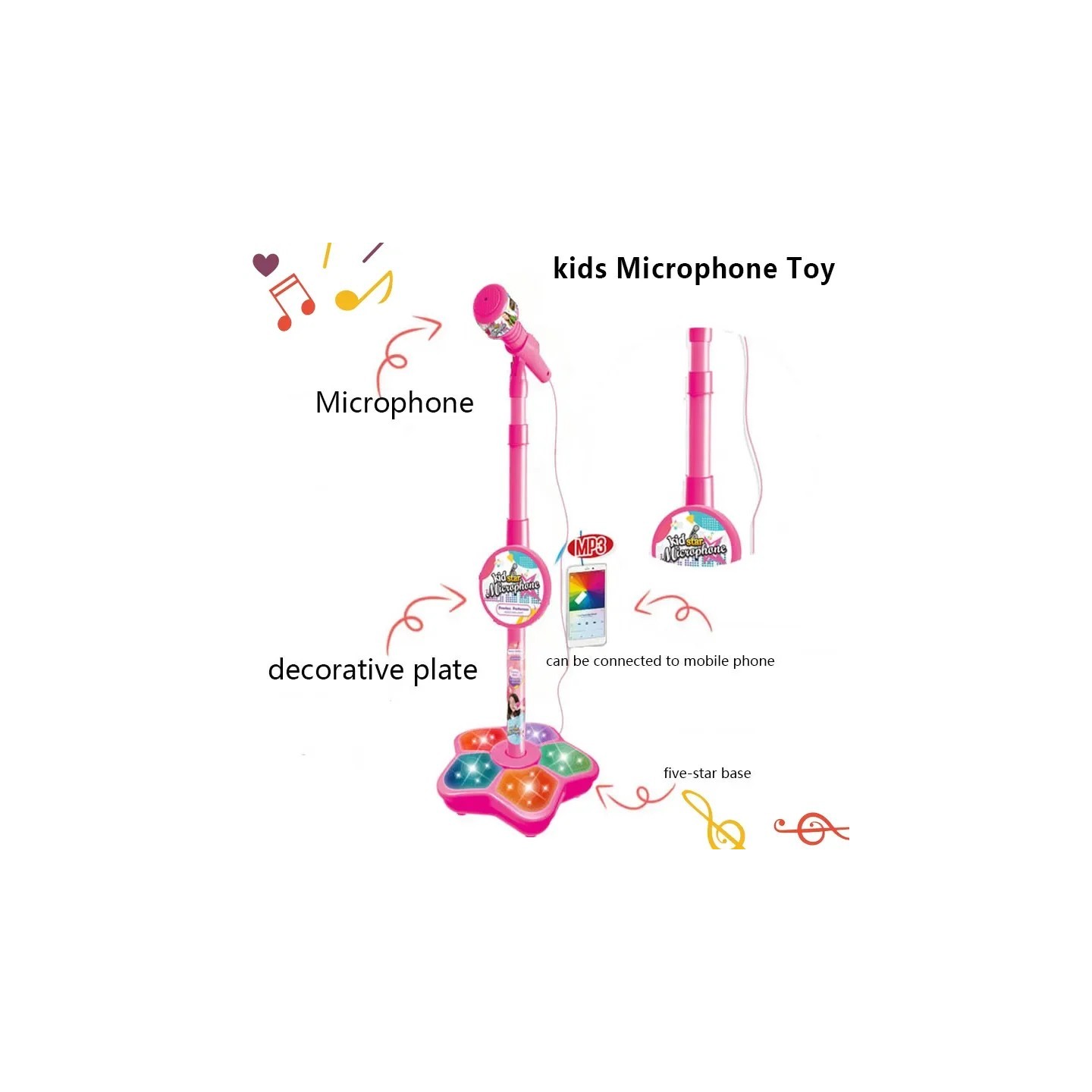 Microfon Pentru Karaoke, cu Sunete si 5 Lumini mai Multe Culori, 100 x 21 cm - imagine 2