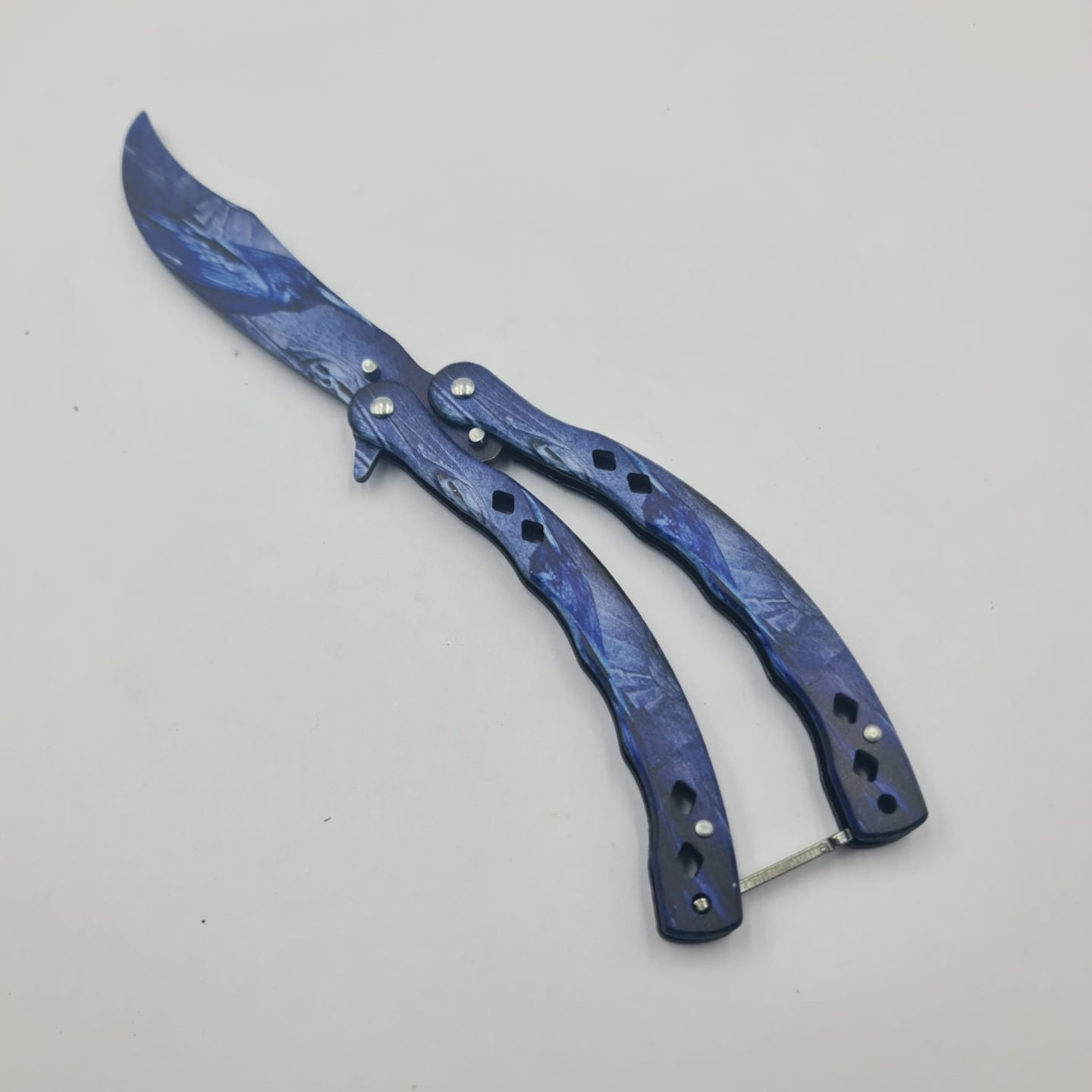 Cutit Fluture Fara Tais Pentru Antrenament, Model Soim, 24 cm, Albastru - imagine 4