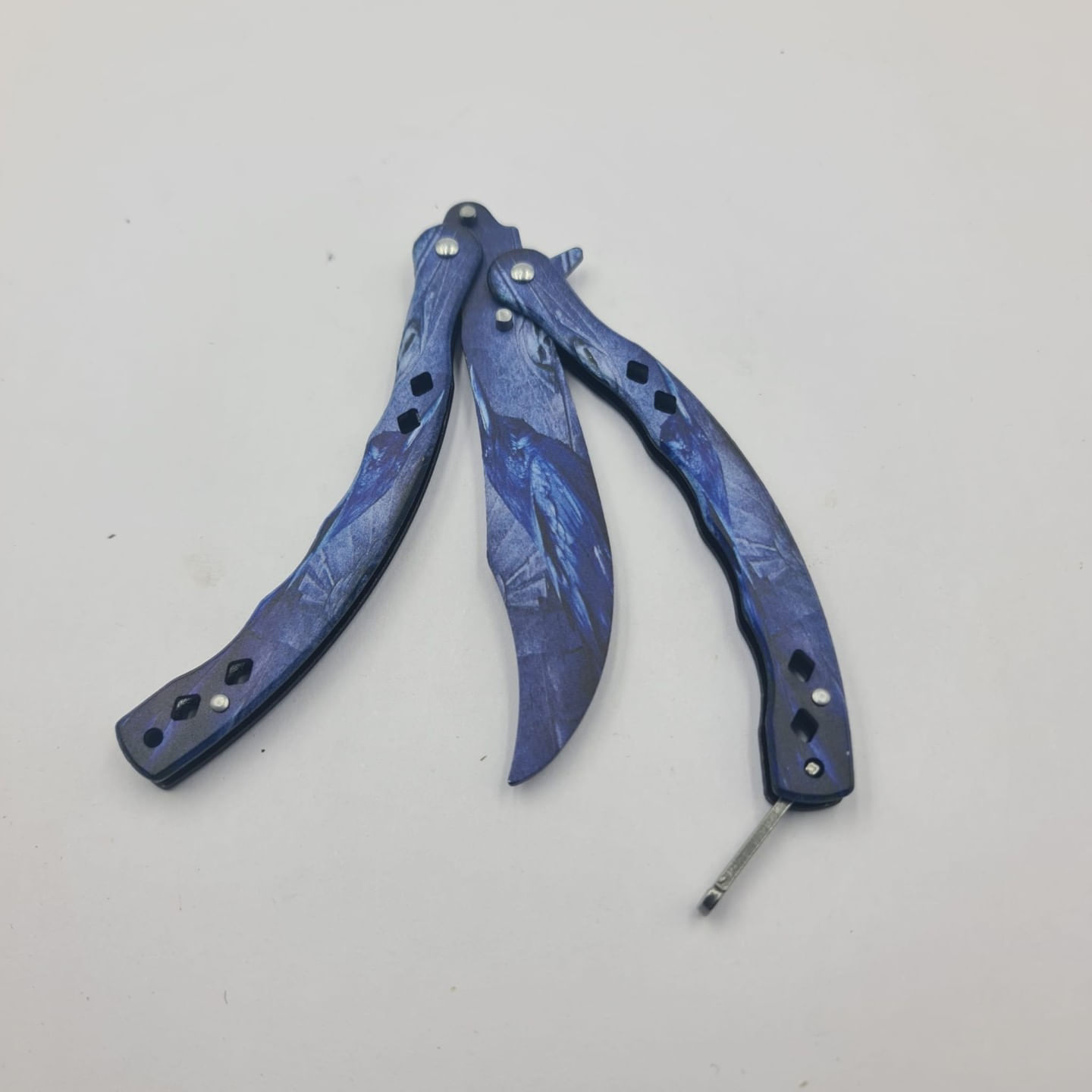 Cutit Fluture Fara Tais Pentru Antrenament, Model Soim, 24 cm, Albastru - imagine 6