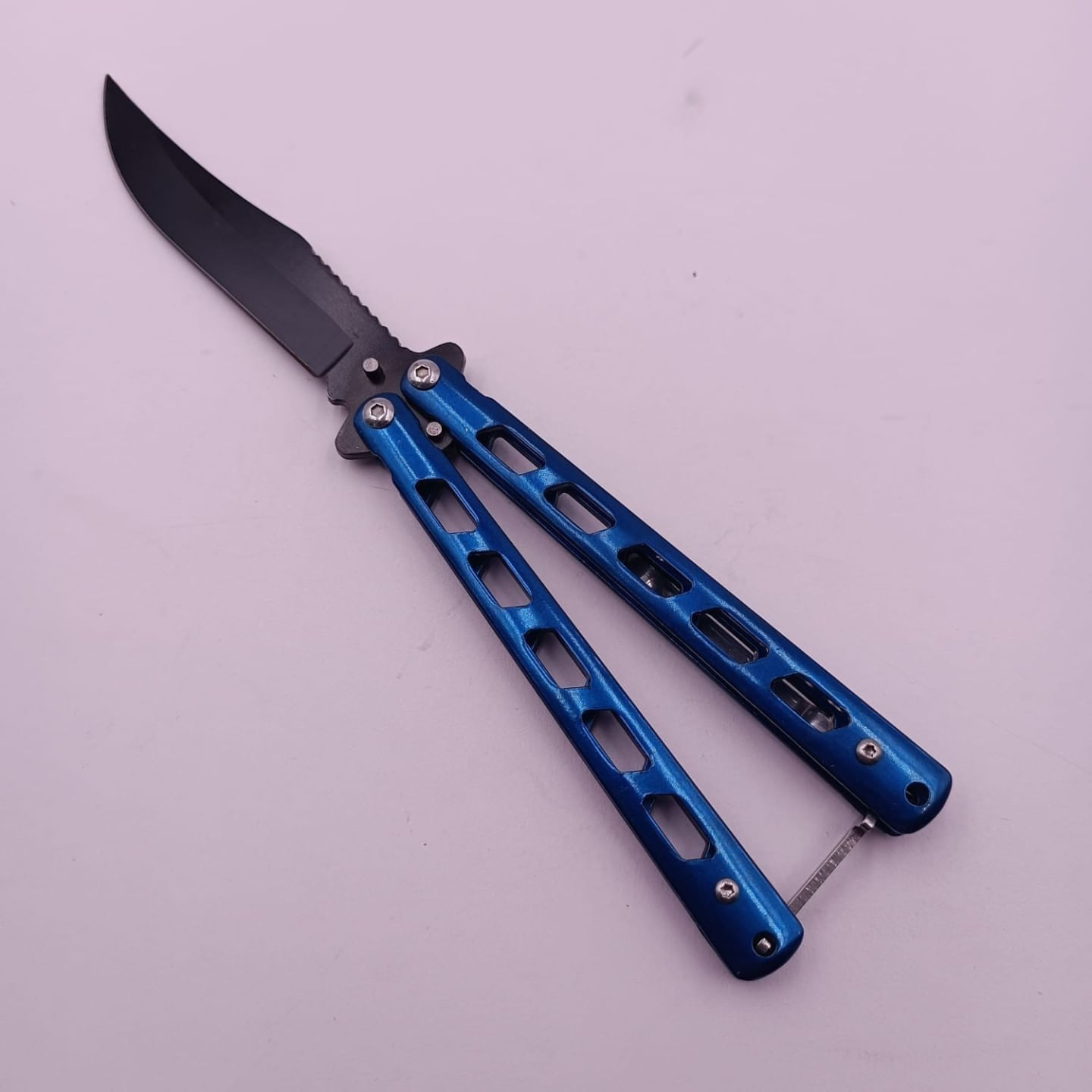 Cutit Fluture cu Tais, Model Gauri, Lama Curbata, Sistem Prindere Curea, 22 cm, Albastru - imagine 3