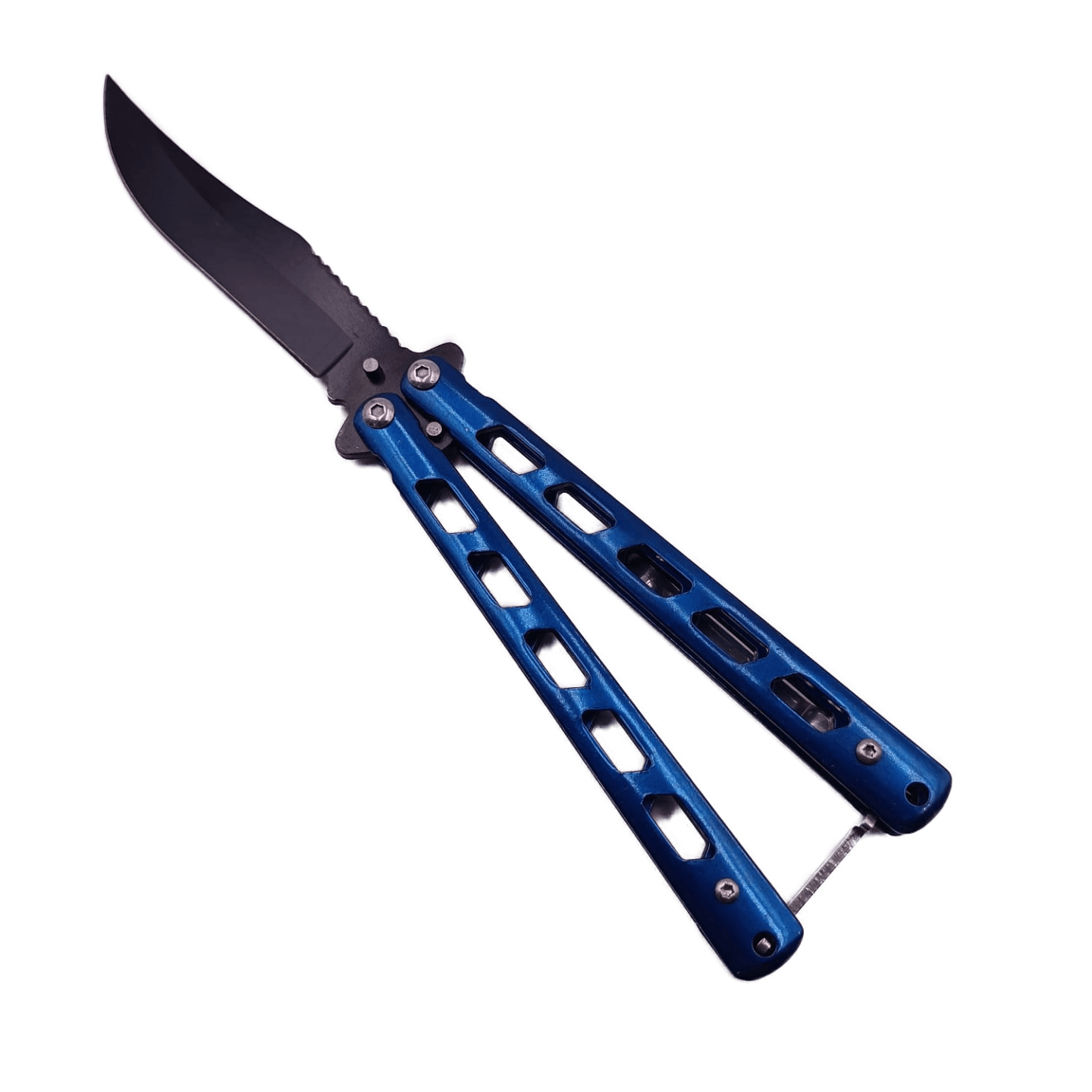 Cutit Fluture cu Tais, Model Gauri, Lama Curbata, Sistem Prindere Curea, 22 cm, Albastru - imagine 4