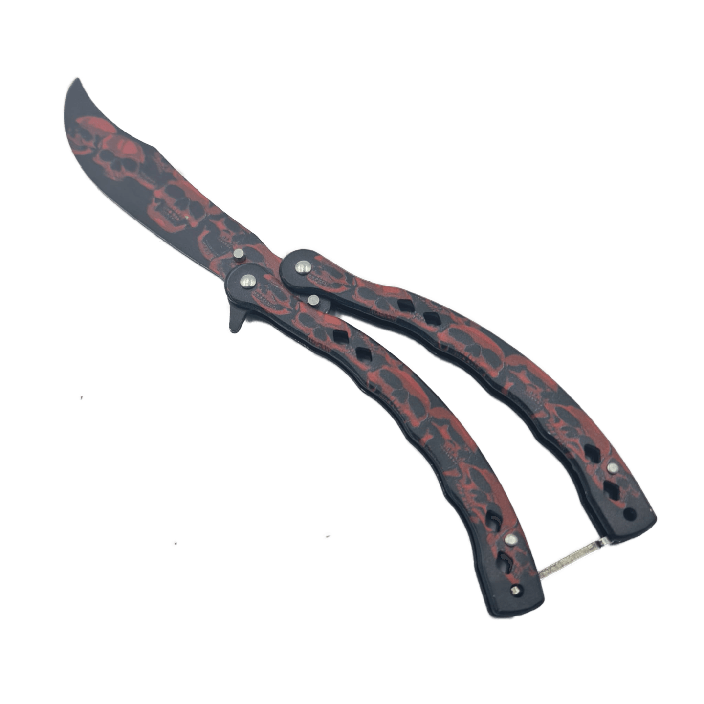 Cutit Fluture Fara Tais Pentru Antrenament, Model Cap de Mort Rosu, Curbat, 24 cm - imagine 5