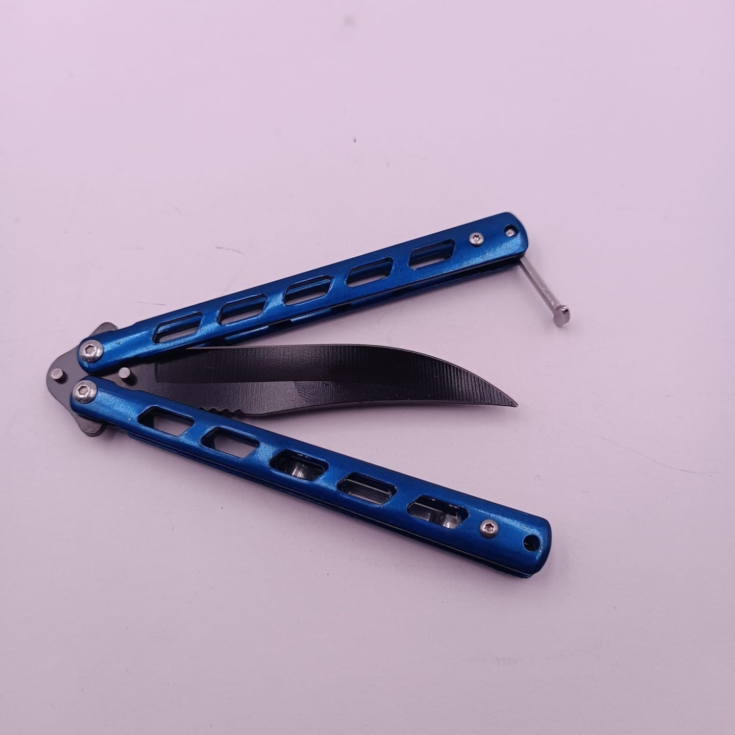 Cutit Fluture cu Tais, Model Gauri, Lama Curbata, Sistem Prindere Curea, 22 cm, Albastru - imagine 6