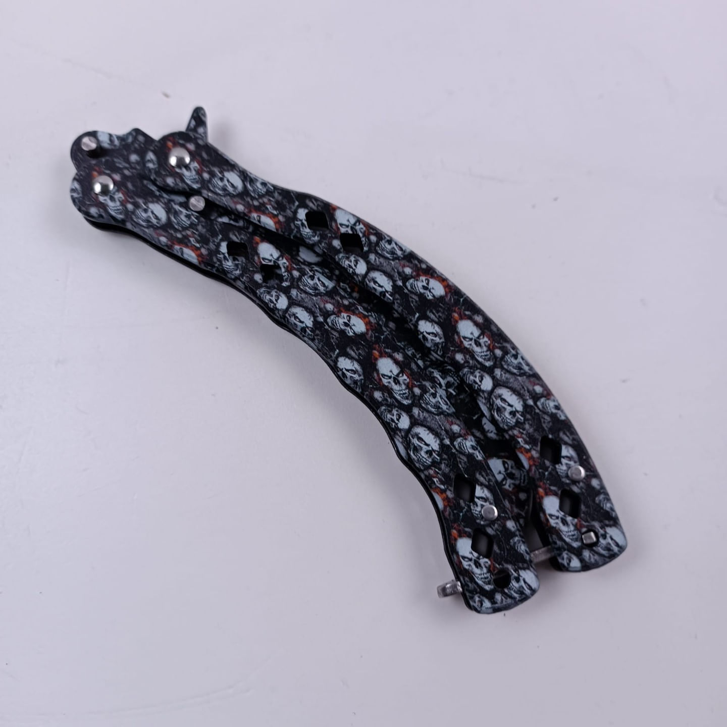 Briceag Fluture cu Tais, Model Capete Mort, Otel, Curbat, 22 cm, Multicolor - imagine 3