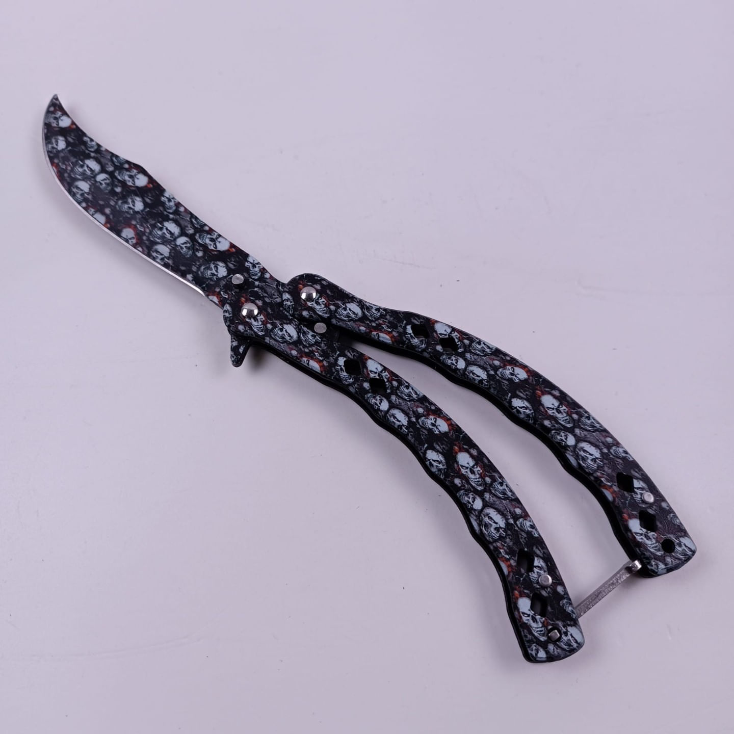 Briceag Fluture cu Tais, Model Capete Mort, Otel, Curbat, 22 cm, Multicolor - imagine 4