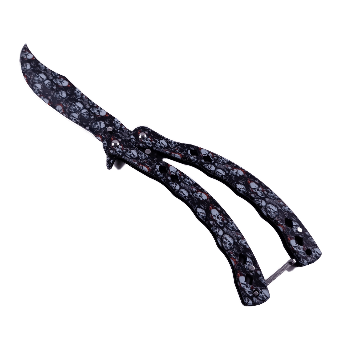 Briceag Fluture cu Tais, Model Capete Mort, Otel, Curbat, 22 cm, Multicolor - imagine 5